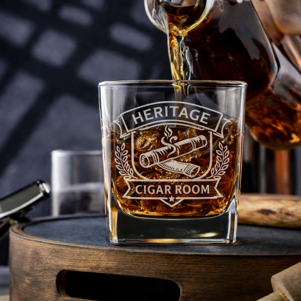 10 1/2oz Square On the Rocks Glass -Laser Engraved