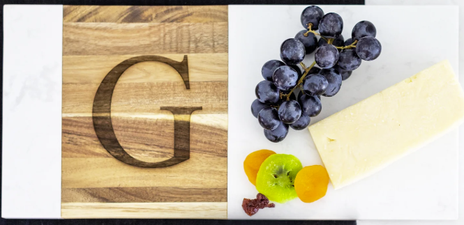 Personalized Acacia and Marble Cheese Board