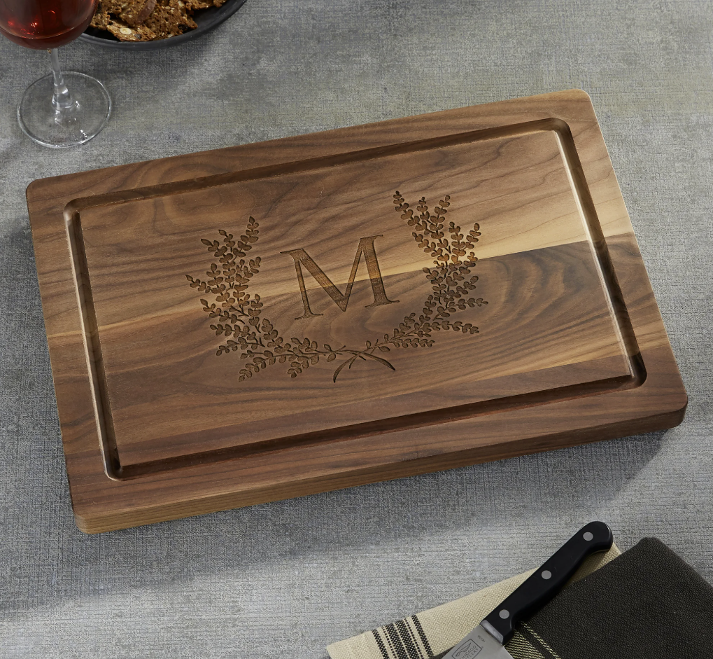 Personalized Walnut Cutting Board / Serving Tray with Optional Iron Handles