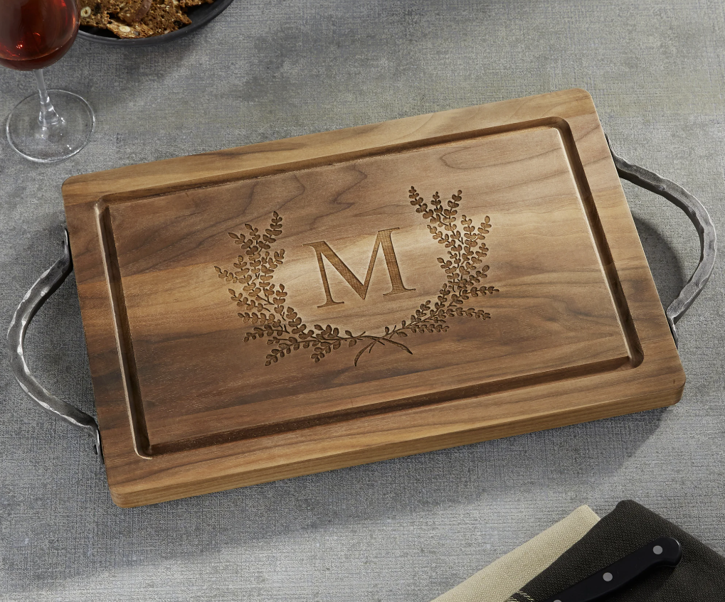 Personalized Walnut Cutting Board / Serving Tray with Optional Iron Handles