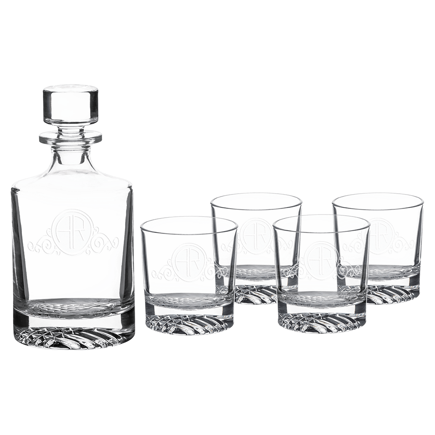 Round Polar Camel 850ml Decanter Set - Decanter and Four Rocks Glasses - Laser Engraved